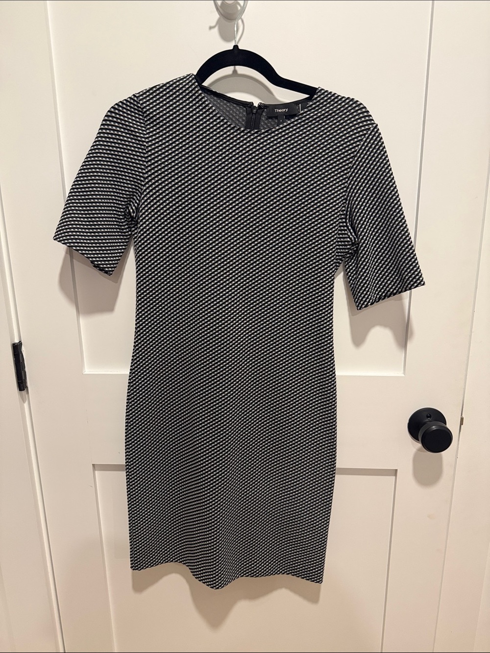 Theory Black & White Diagonal Pattern Midi Dress